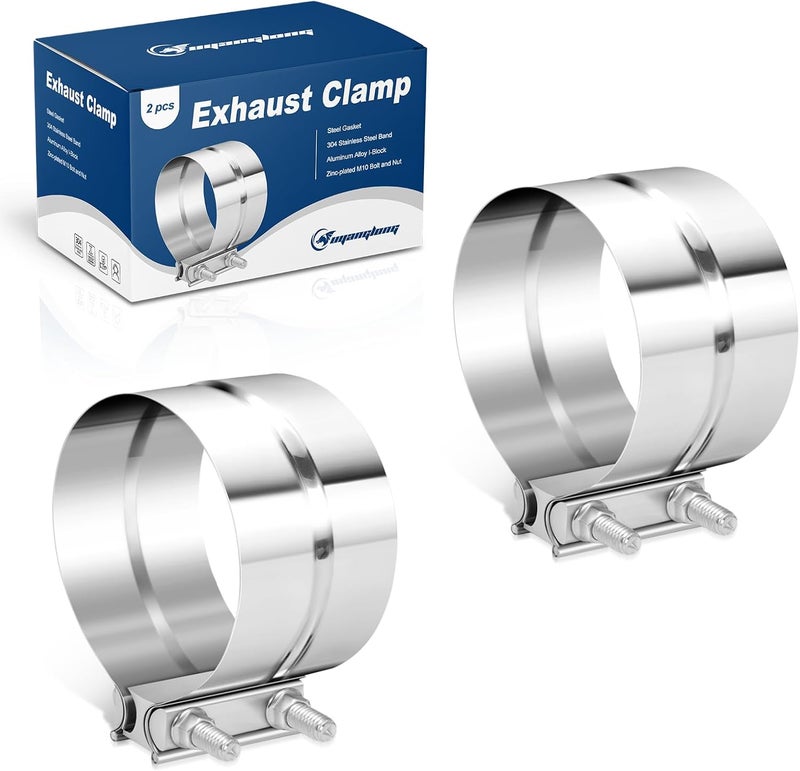 ouyanglong 5.0 Inch Exhaust Clamp, Lap Joint Band Clamp 304 Stainless Steel for Pipes,Mufflers,Catalytic Converters - 2 Pack - Image 1